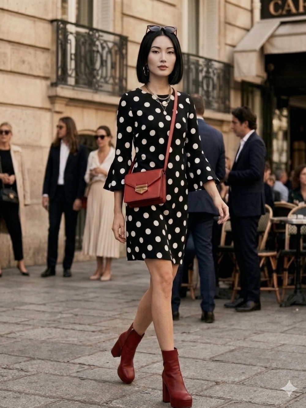 NWT Tommy Hilfiger Black White Polka Dot Knit Shift Dress Bell 3/4 Sleeve 8